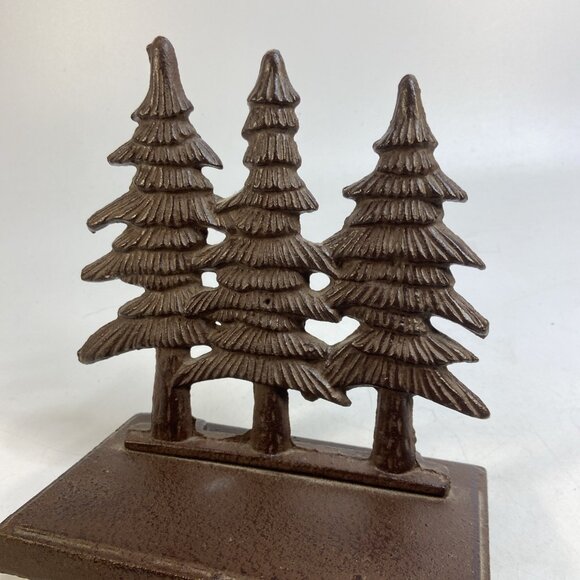 Vintage Cast Iron Christmas Tree Stocking Holder Hanger Triple Pine Trees Heavy - Picture 2 of 4